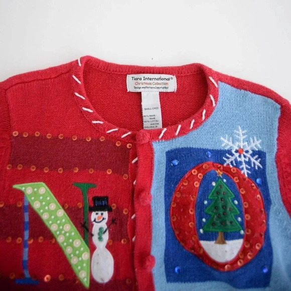 Vintage Tiara International Christmas Collection Red Knit NOEL Cardi Sweater S - Picture 11 of 11
